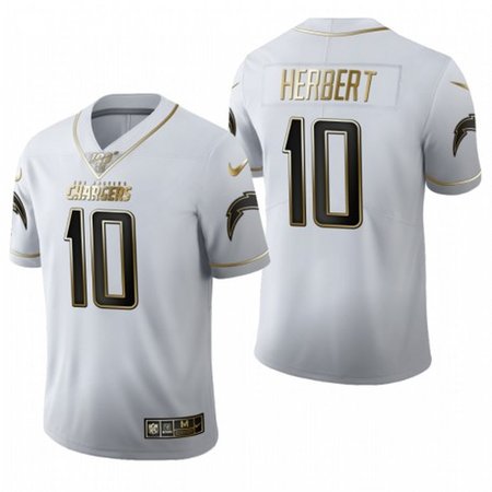 Men's Los Angeles Chargers #10 Justin Herbert Golden/White Limited Stitched Football Jersey