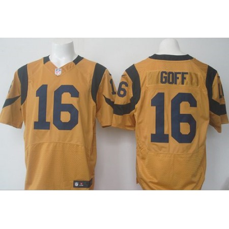 Rams #16 Jared Goff Gold Men's Stitched NFL Elite Rush Jersey