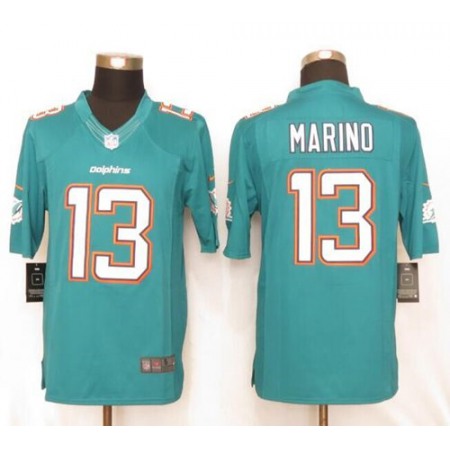 Dolphins #13 Dan Marino Aqua Green Team Color Men's Stitched NFL Limited Jersey