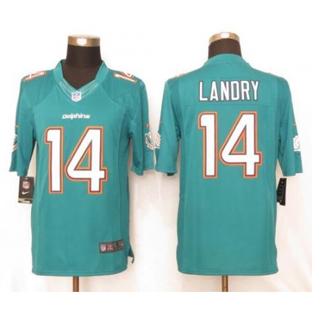 Dolphins #14 Jarvis Landry Aqua Green Team Color Men's Stitched NFL Limited Jersey