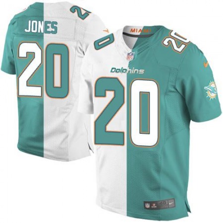 Dolphins #20 Reshad Jones Aqua Green/White Men's Stitched NFL Elite Split Jersey