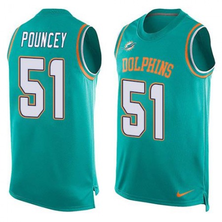 Dolphins #51 Mike Pouncey Aqua Green Team Color Men's Stitched NFL Limited Tank Top Jersey