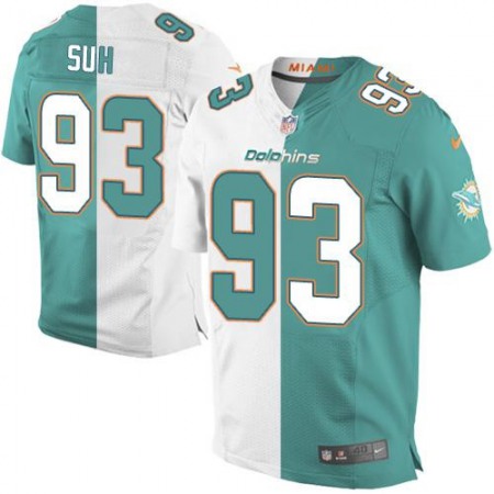 Dolphins #93 Ndamukong Suh Aqua Green/White Men's Stitched NFL Elite Split Jersey