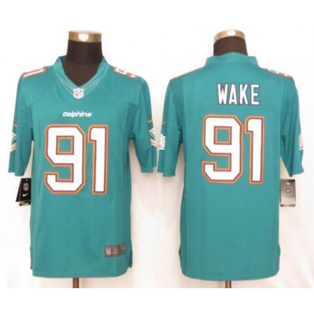 Dolphins #91 Cameron Wake Aqua Green Team Color Men's Stitched NFL Limited Jersey