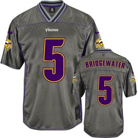 Vikings #5 Teddy Bridgewater Grey Men's Stitched NFL Elite Vapor Jersey