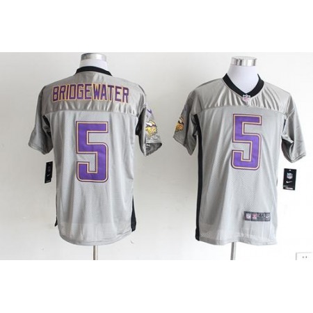 Vikings #5 Teddy Bridgewater Grey Shadow Men's Stitched NFL Elite Jersey