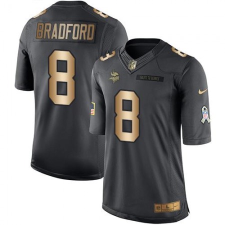 Vikings #8 Sam Bradford Black Men's Stitched NFL Limited Gold Salute To Service Jersey