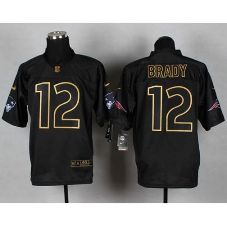 Patriots #12 Tom Brady Black Gold No. Fashion Men's Stitched NFL Elite Jersey