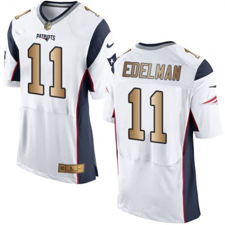 Patriots #11 Julian Edelman White Men's Stitched NFL New Elite Gold Jersey