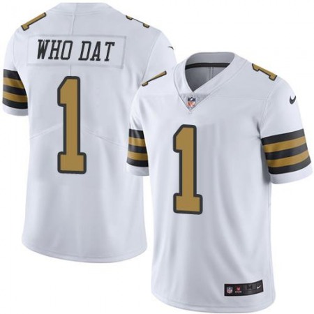 Saints #1 Who Dat White Men's Stitched NFL Limited Rush Jersey