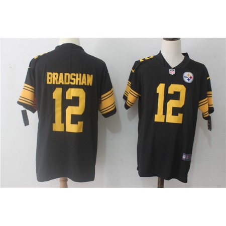 Men's Pittsburgh Steelers #12 Terry Bradshaw Black Limited Rush Stitched NFL Jersey