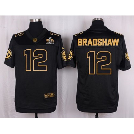 Steelers #12 Terry Bradshaw Black Men's Stitched NFL Elite Pro Line Gold Collection Jersey