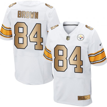 Steelers #84 Antonio Brown White Men's Stitched NFL Elite Gold Jersey