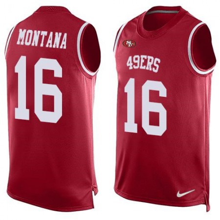 49ers #16 Joe Montana Red Team Color Men's Stitched NFL Limited Tank Top Jersey