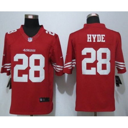 49ers #28 Carlos Hyde Red Team Color Men's Stitched NFL Limited Jersey