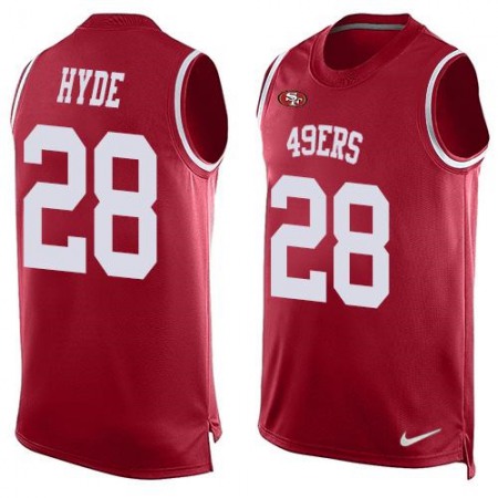 49ers #28 Carlos Hyde Red Team Color Men's Stitched NFL Limited Tank Top Jersey