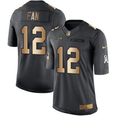 Seahawks #12 Fan Black Men's Stitched NFL Limited Gold Salute To Service Jersey
