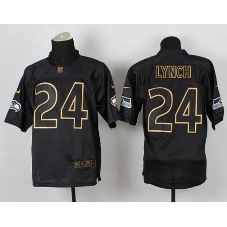 Seahawks #24 Marshawn Lynch Black Gold No. Fashion Men's Stitched NFL Elite Jersey