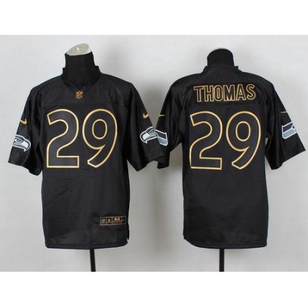 Seahawks #29 Earl Thomas III Black Gold No. Fashion Men's Stitched NFL Elite Jersey