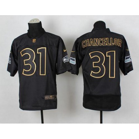 Seahawks #31 Kam Chancellor Black Gold No. Fashion Men's Stitched NFL Elite Jersey