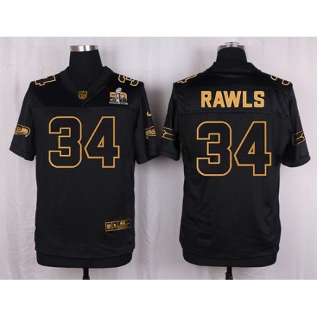 Seahawks #34 Thomas Rawls Black Men's Stitched NFL Elite Pro Line Gold Collection Jersey