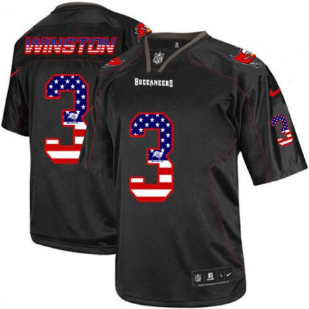 Men's Buccaneers #3 Jameis Winston Black USA Flag Fashion Elite Jersey