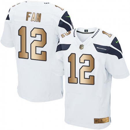 Seahawks #12 Fan White Men's Stitched NFL Elite Gold Jersey