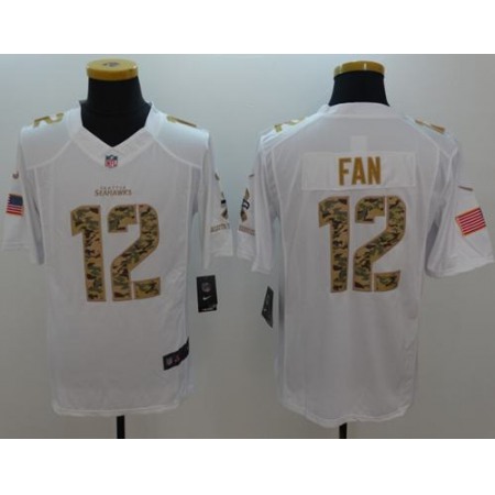 Seahawks #12 Fan White Men's Stitched NFL Limited Salute to Service Jersey