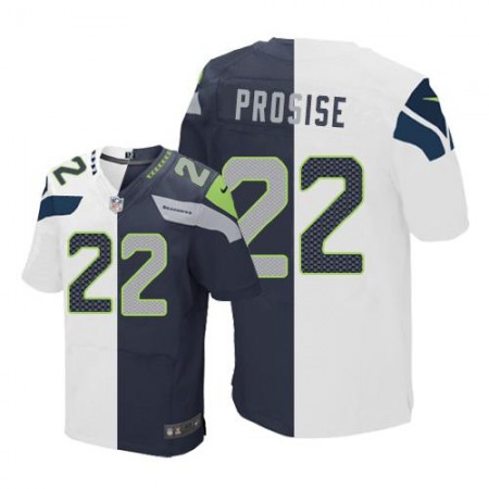 Seahawks #22 C. J. Prosise White/Steel Blue Men's Stitched NFL Elite Split Jersey