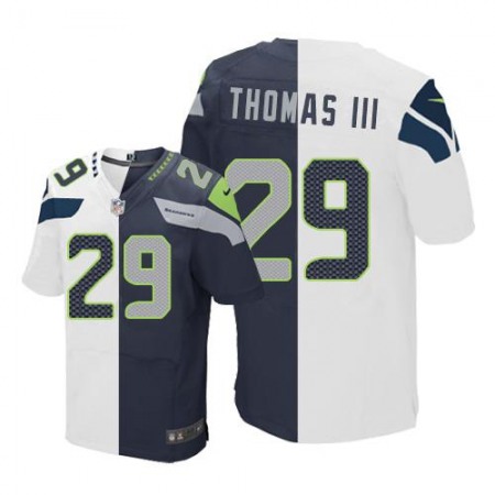 Seahawks #29 Earl Thomas III White/Steel Blue Men's Stitched NFL Elite Split Jersey