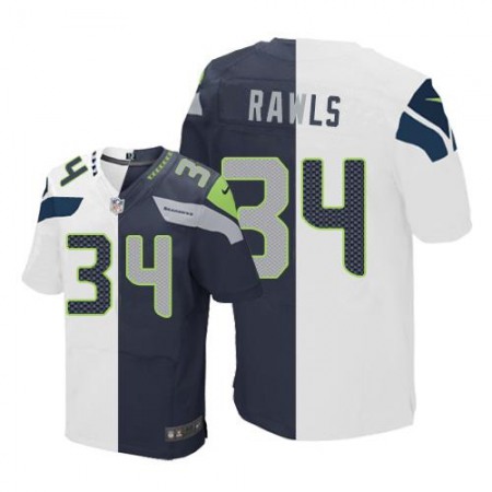 Seahawks #34 Thomas Rawls White/Steel Blue Men's Stitched NFL Elite Split Jersey