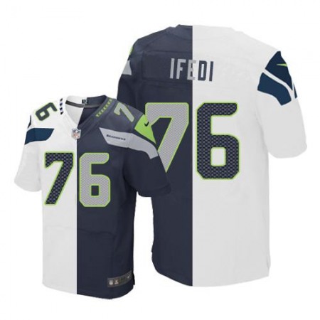 Seahawks #76 Germain Ifedi White/Steel Blue Men's Stitched NFL Elite Split Jersey