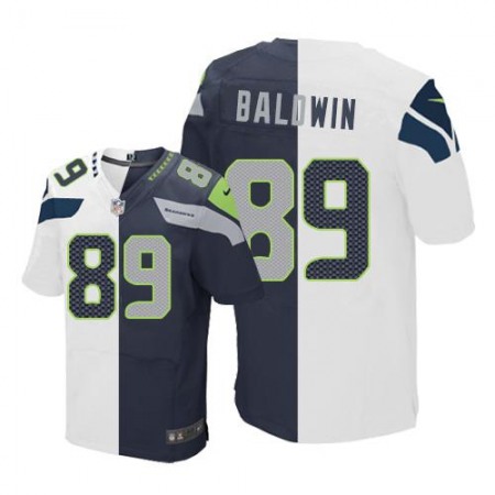 Seahawks #89 Doug Baldwin White/Steel Blue Men's Stitched NFL Elite Split Jersey