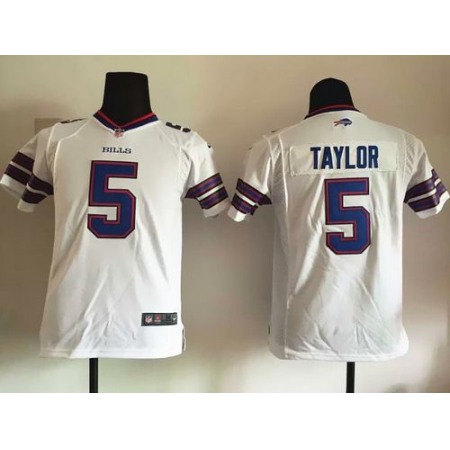 Bills #5 Tyrod Taylor White Youth Stitched NFL New Elite Jersey