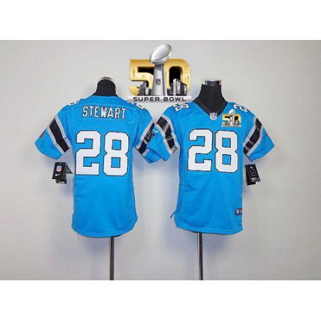 Panthers #28 Jonathan Stewart Blue Alternate Super Bowl 50 Youth Stitched NFL Elite Jersey
