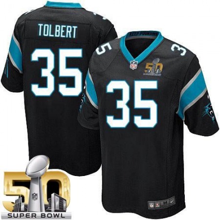 Panthers #35 Mike Tolbert Black Team Color Super Bowl 50 Youth Stitched NFL Elite Jersey