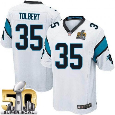 Panthers #35 Mike Tolbert White Super Bowl 50 Youth Stitched NFL Elite Jersey
