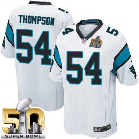 Panthers #54 Shaq Thompson White Super Bowl 50 Youth Stitched NFL Elite Jersey