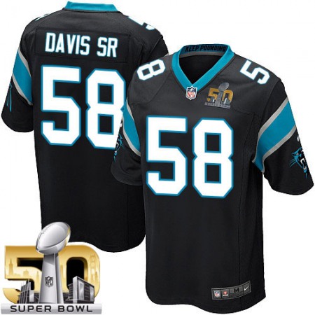 Panthers #58 Thomas Davis Sr Black Team Color Super Bowl 50 Youth Stitched NFL Elite Jersey