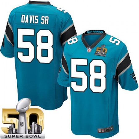 Panthers #58 Thomas Davis Sr Blue Alternate Super Bowl 50 Youth Stitched NFL Elite Jersey