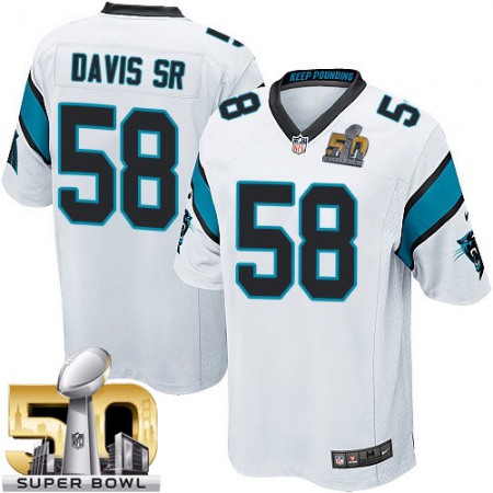 Panthers #58 Thomas Davis Sr White Super Bowl 50 Youth Stitched NFL Elite Jersey