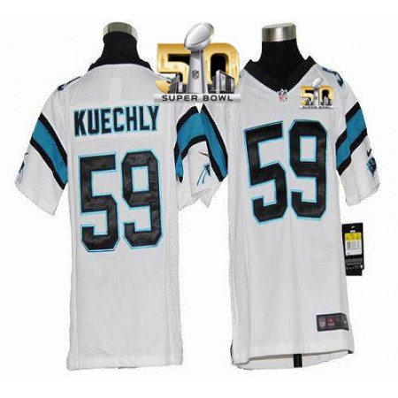 Panthers #59 Luke Kuechly White Super Bowl 50 Youth Stitched NFL Elite Jersey