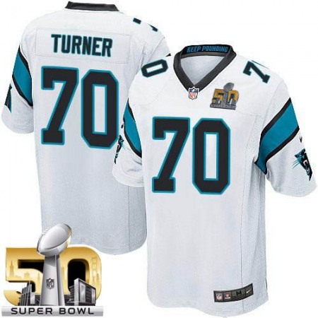 Panthers #70 Trai Turner White Super Bowl 50 Youth Stitched NFL Elite Jersey