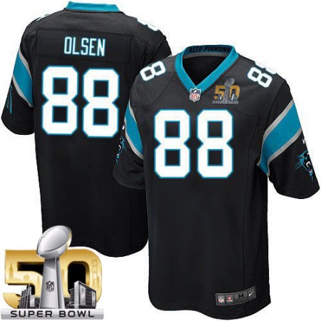 Panthers #88 Greg Olsen Black Team Color Super Bowl 50 Youth Stitched NFL Elite Jersey
