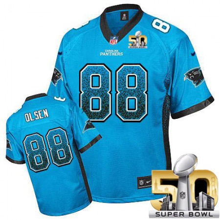 Panthers #88 Greg Olsen Blue Alternate Super Bowl 50 Youth Stitched NFL Elite Drift Fashion Jersey