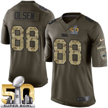 Panthers #88 Greg Olsen Green Super Bowl 50 Youth Stitched NFL Limited Salute to Service Jersey