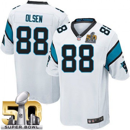 Panthers #88 Greg Olsen White Super Bowl 50 Youth Stitched NFL Elite Jersey