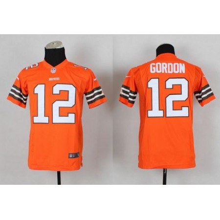 Browns #12 Josh Gordon Orange Alternate Youth Stitched NFL Elite Jersey
