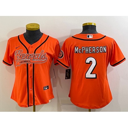 Youth Cincinnati Bengals #2 Evan McPherson Orange With Patch Cool Base Stitched Baseball Jersey
