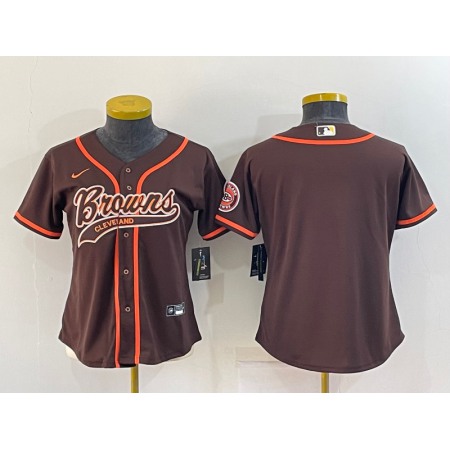 Youth Cleveland Browns Blank Brown With Patch Cool Base Stitched Baseball Jersey